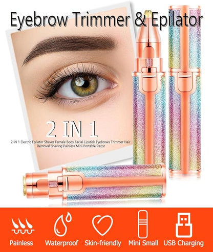 2-in-1 Facial Hair Remover for Women – Painless Eyebrow & Face Trimmer | USB Rechargeable | LED Light Precision | mydeal99