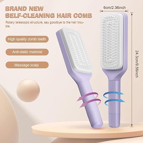 Self-Cleaning Hair Brush for Women – One-Click Detangling Comb | Anti-Static & Frizz-Free | Retractable Bristles | mydeal99