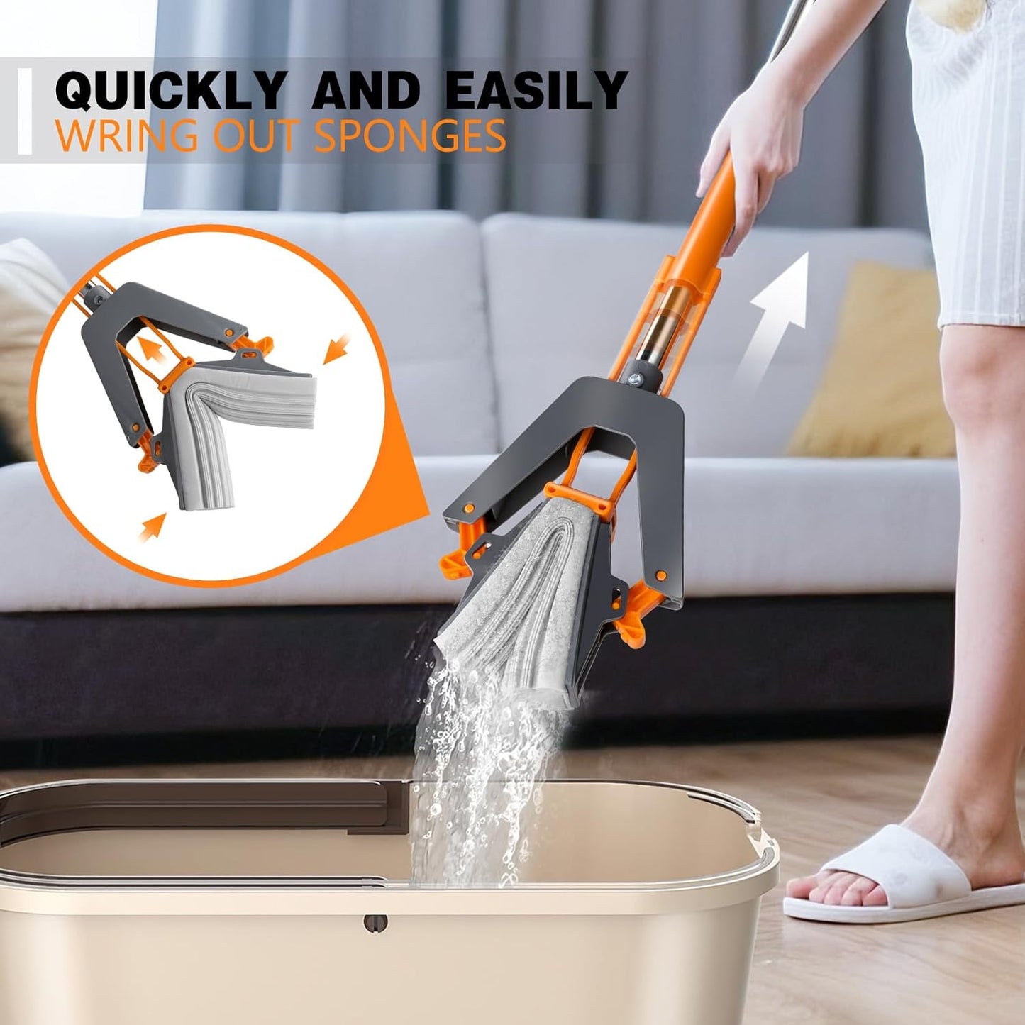 Easy Squeeze Sponge Mop with 3 Refills – Super Absorbent PVA Floor Cleaner | No Hand Touch | Adjustable Handle | mydeal99
