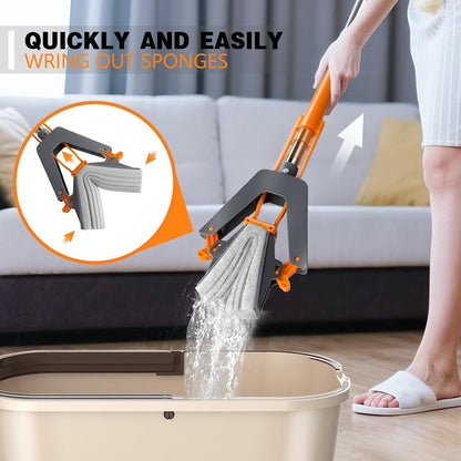 Easy Squeeze Sponge Mop with 3 Refills – Super Absorbent PVA Floor Cleaner | No Hand Touch | Adjustable Handle | mydeal99