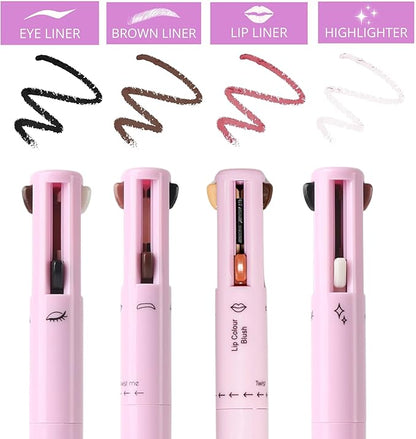 4-in-1 Makeup Touch-Up Pen – Lip Liner, Eyeliner, Eyebrow & Highlighter | Smudge-Proof & Travel Friendly | mydeal99