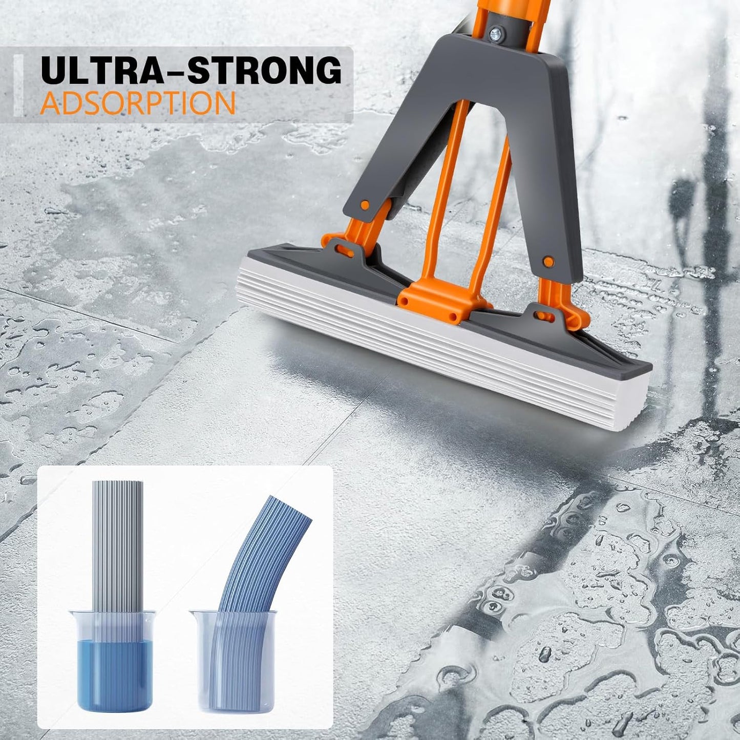 Easy Squeeze Sponge Mop with 3 Refills – Super Absorbent PVA Floor Cleaner | No Hand Touch | Adjustable Handle | mydeal99